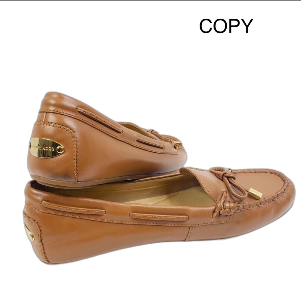 🟫MICHAEL KORS Brown Leather Everett Moc Flat Loafers Tie Knot (w-logo hardware)